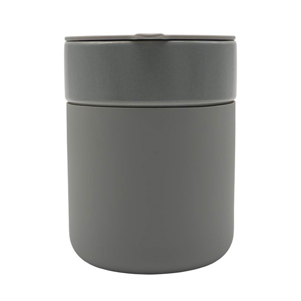 Obrázky: Keram. hrnek 370ml, povrch a víčko silikon,šedá, Obrázek 2