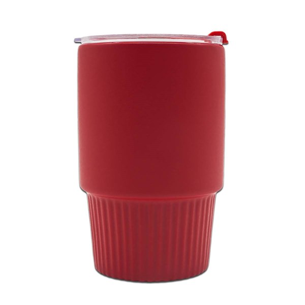 Obrázky: Matný keramický hrnek s víčkem 440 ml, červená, Obrázek 4