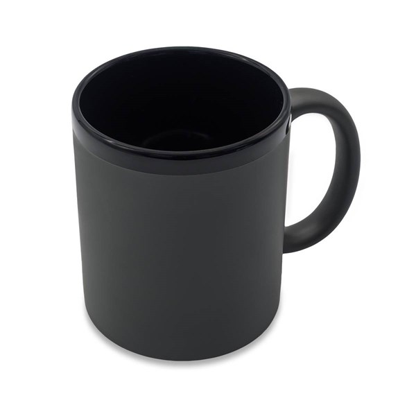 Obrázky: Keram. hrnek soft-touch 350ml,černý okraj, šedá, Obrázek 4