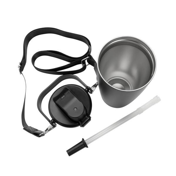 Obrázky: Termohrnek z recykl.nerez oceli s popruhem, černá, Obrázek 7