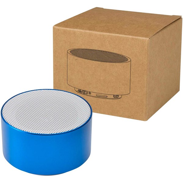 Obrázky: Modrý 3W Bluetooth® reproduktor z rec. hliníku