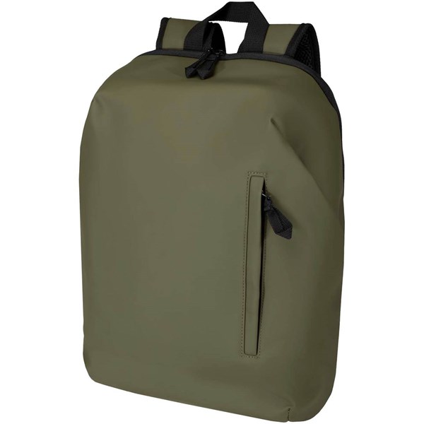 Obrázky: Zelený rolovací batoh 18L na notebook 15″ z PU kůže