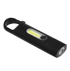 Obrázky: Dobíjecí plastová COB svítilna s karabinou, černá