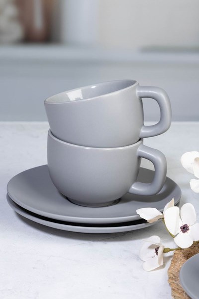 Obrázky: 2ks šálků 200ml s podšálkem na cappuccino, šedé, Obrázek 5