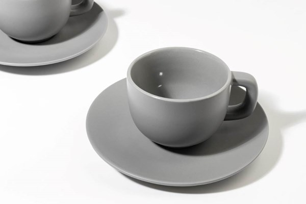 Obrázky: 2ks šálků 200ml s podšálkem na cappuccino, šedé, Obrázek 6