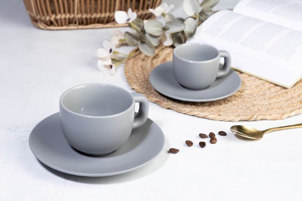 Obrázky: 2ks šálků 200ml s podšálkem na cappuccino, šedé, Obrázek 7