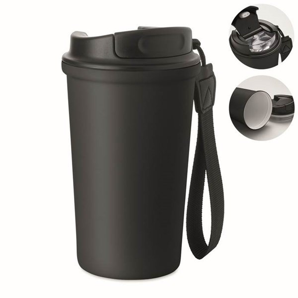 Obrázky: Černý recyklovaný ocelový termohrnek 400ml