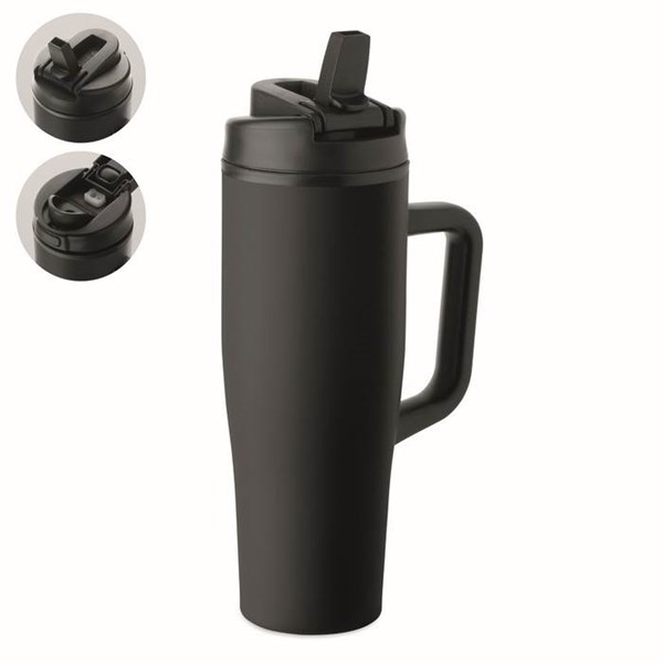 Obrázky: Černý termohrnek s dvojitou stěnou 900 ml