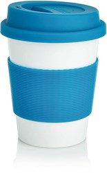 Zobrazit detaily pro Bílo-modrý hrnek 350 ml s izolací a víčkem Obrázky: Bílo-modrý hrnek 350 ml s izolací a víčkem