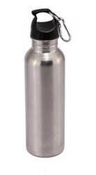Obrázky: Nerez. stříbrná sportovní lahev 750 ml s karabinou