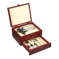 Zobrazit detaily pro Dřevěná sada na víno se zásuvkou na příslušenství Obrázky: Dřevěná sada na víno se zásuvkou na příslušenství