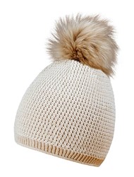 Zobrazit detaily pro Béžová akryl. pletená zimní čepice s velkou bambulí Obrázky: Béžová akryl. pletená zimní čepice s velkou bambulí