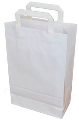 Zobrazit detaily pro Papírová taška 22x10x35 cm, ploché drž., bílá-kraft Obrázky: Papírová taška 22x10x35 cm, ploché drž., bílá-kraft