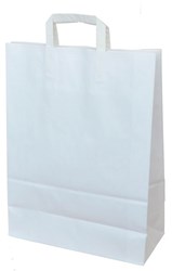 Zobrazit detaily pro Papírová taška 32x14x42 cm, ploché drž., bílá-kraft Obrázky: Papírová taška 32x14x42 cm, ploché drž., bílá-kraft