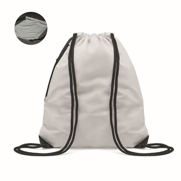 Obrázky: Bílý lesklý stahovací batoh s boční kapsou
