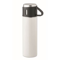 Zobrazit detaily pro Bílá nerezová termoska 420ml s hrnkem 150ml Obrázky: Bílá nerezová termoska 420ml s hrnkem 150ml
