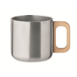 Zobrazit detaily pro Mat. stříbrný dvoustěnný hrnek 350 ml s dřev. uchem Obrázky: Mat. stříbrný dvoustěnný hrnek 350 ml s dřev. uchem