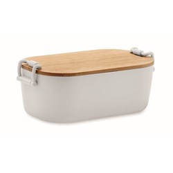 Zobrazit detaily pro Obědová krabička z PP 700 ml s bambus.víkem, bílá Obrázky: Obědová krabička z PP 700 ml s bambus.víkem, bílá