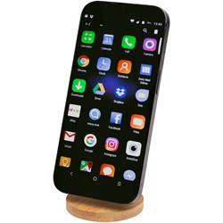 Zobrazit detaily pro Černý stojánek na telefon z plastu a bambusu Obrázky: Černý stojánek na telefon z plastu a bambusu